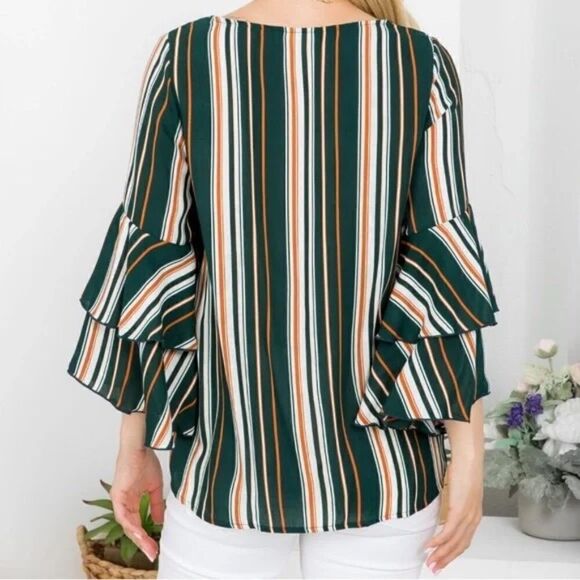 NEW Multi-Colored Tie Front Ruffled Long Sleeve Top - Picture 3 of 6